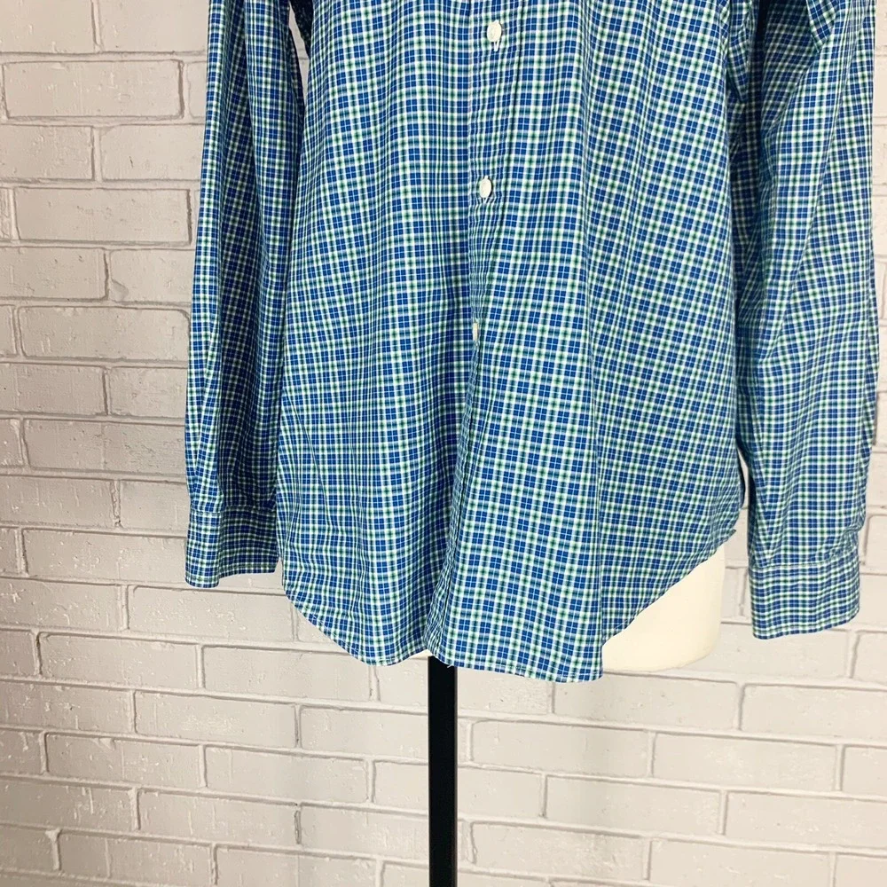 Polo Ralph Lauren Classic Fit Blue Green Check Button Down Shirt Preppy 16 32/33